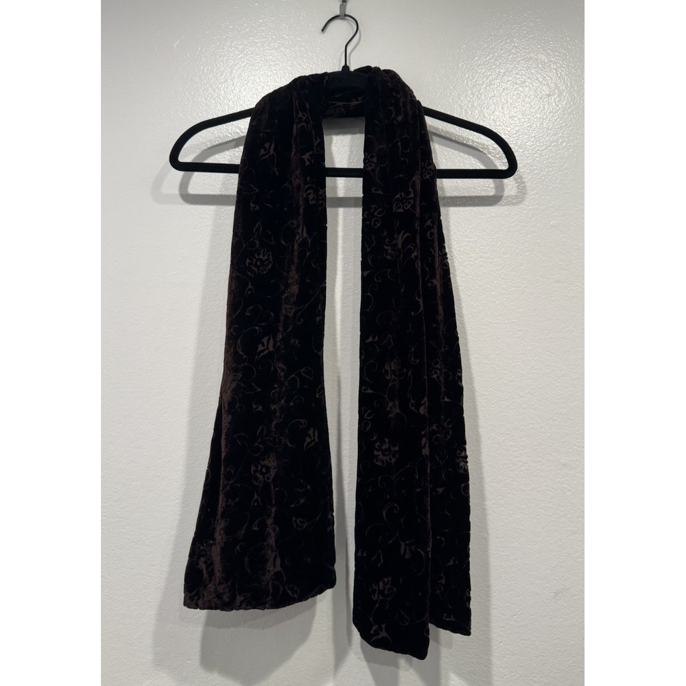 90s Y2K Look Cejon Silk Blend Brown Velvet Scarf Indie Boho Festival Whimsigoth
